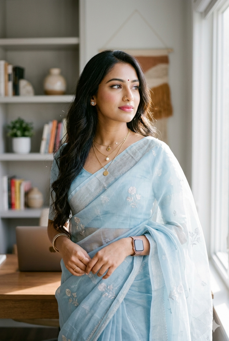 Result 1 for Girl in Blue Saree Portrait AI Prompt AI Photo Editing Prompt