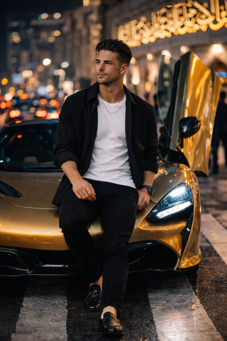 Result 1 for Stylish Man with Golden Supercar AI Prompt AI Photo Editing Prompt