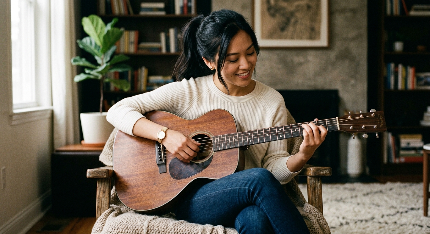 Result 1 for Woman Acoustic Guitar Performer AI Prompt AI Photo Editing Prompt