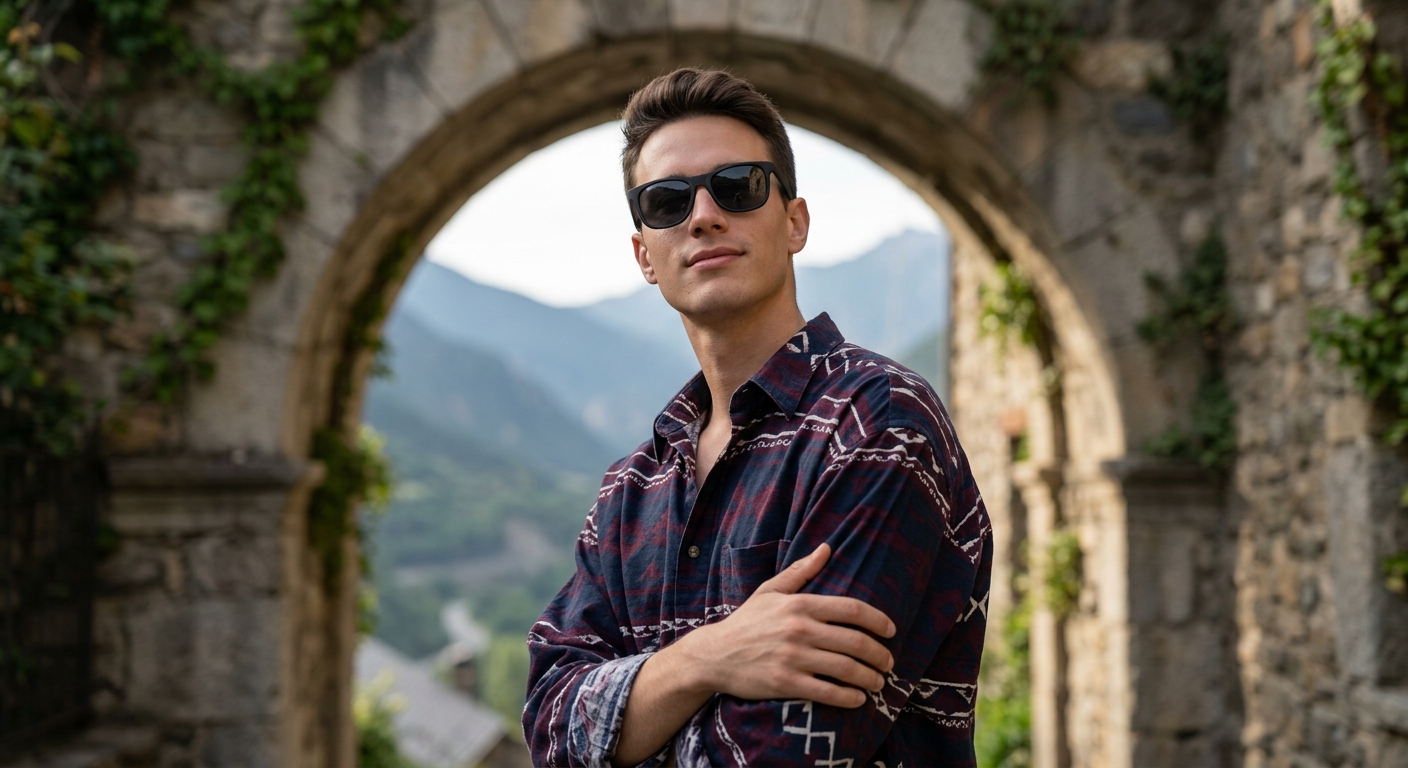 Result 7 for Arched frame, striped shirt AI Photo Editing Prompt
