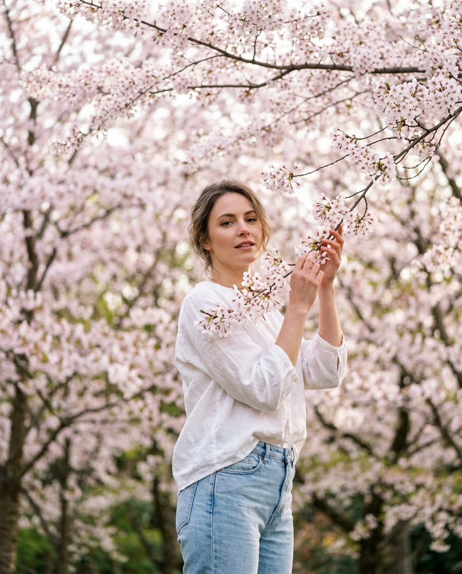 Result 1 for Cherry Blossom Spring Portrait AI Photo Editing Prompt