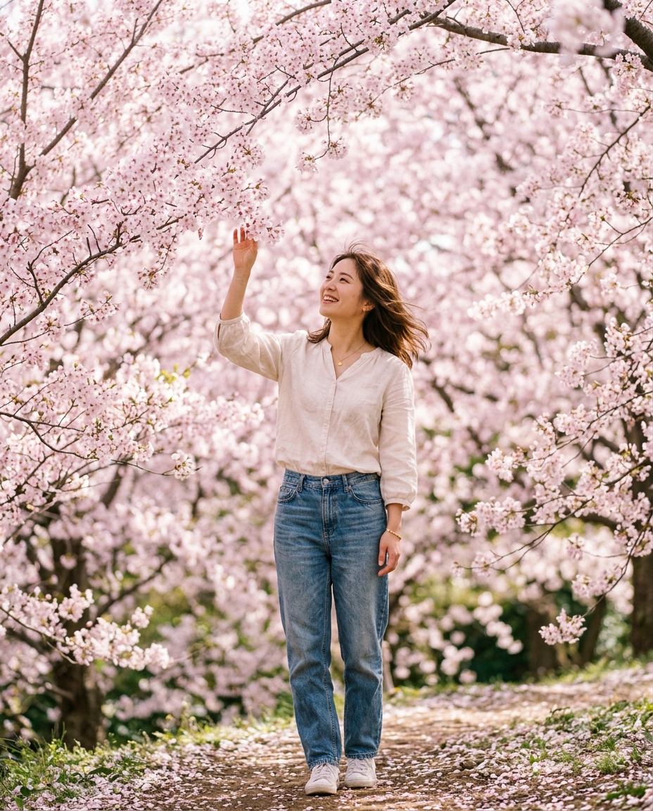 Result 2 for Cherry Blossom Spring Portrait AI Photo Editing Prompt