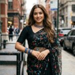 Result 1 for Black Saree with Floral Embroidery AI Photo Editing Prompt