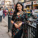Result 2 for Black Saree with Floral Embroidery AI Photo Editing Prompt