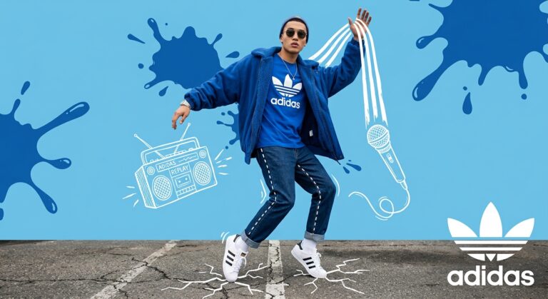 Result 1 for Retro Beat in Adidas Blue AI Photo Editing Prompt