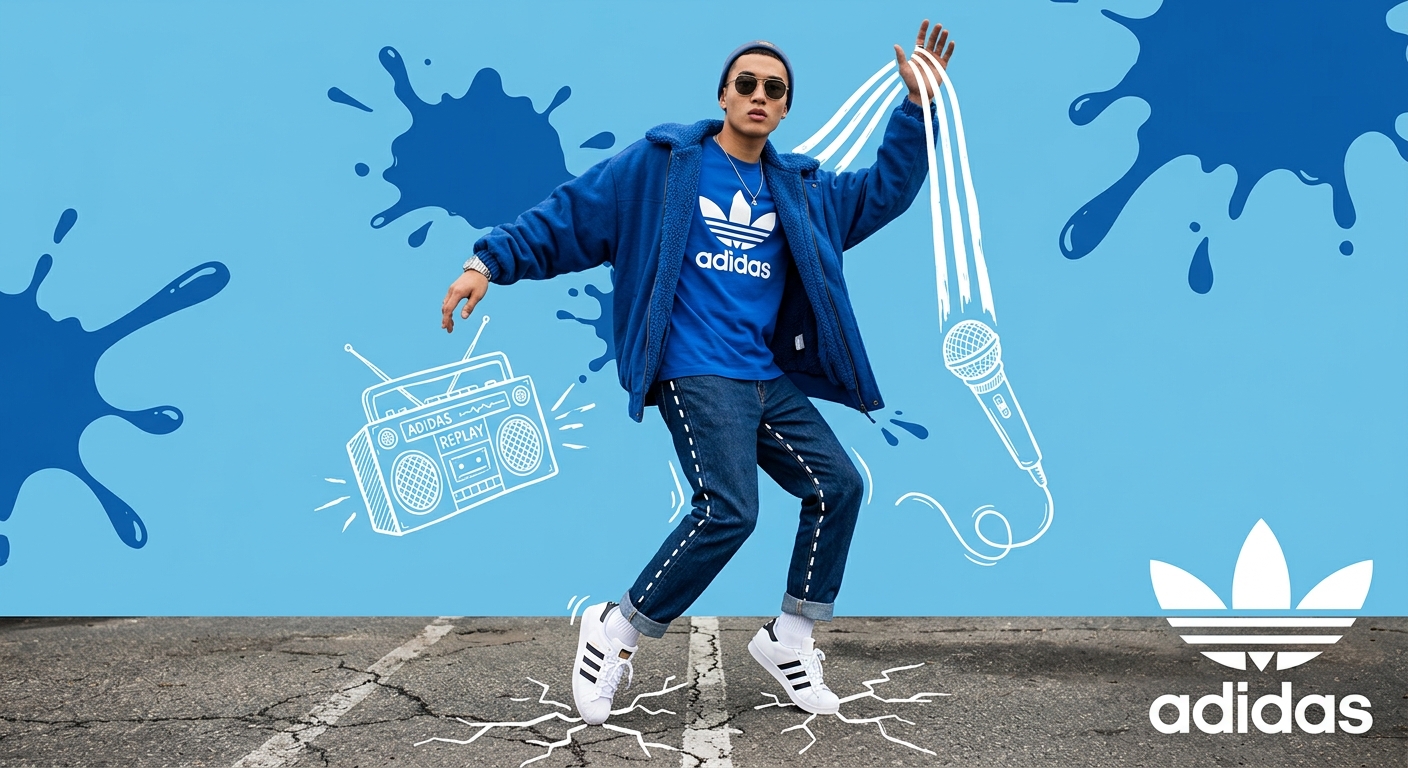Result 1 for Retro Beat in Adidas Blue AI Photo Editing Prompt
