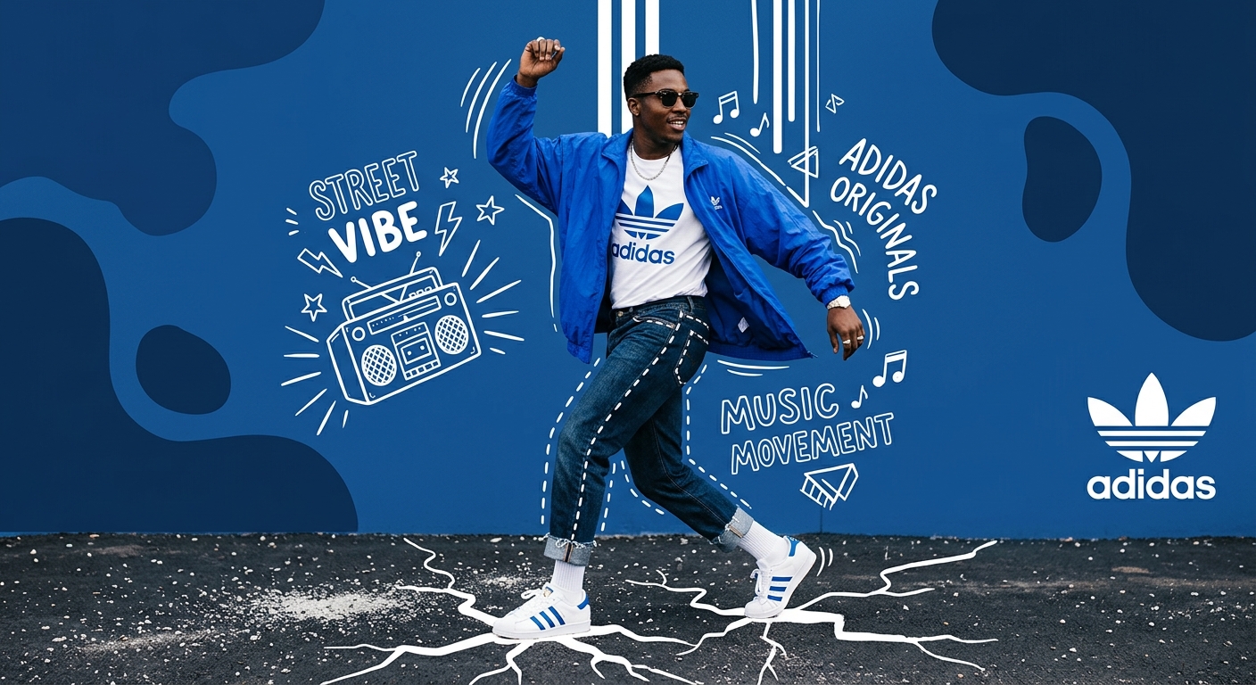Result 2 for Retro Beat in Adidas Blue AI Photo Editing Prompt
