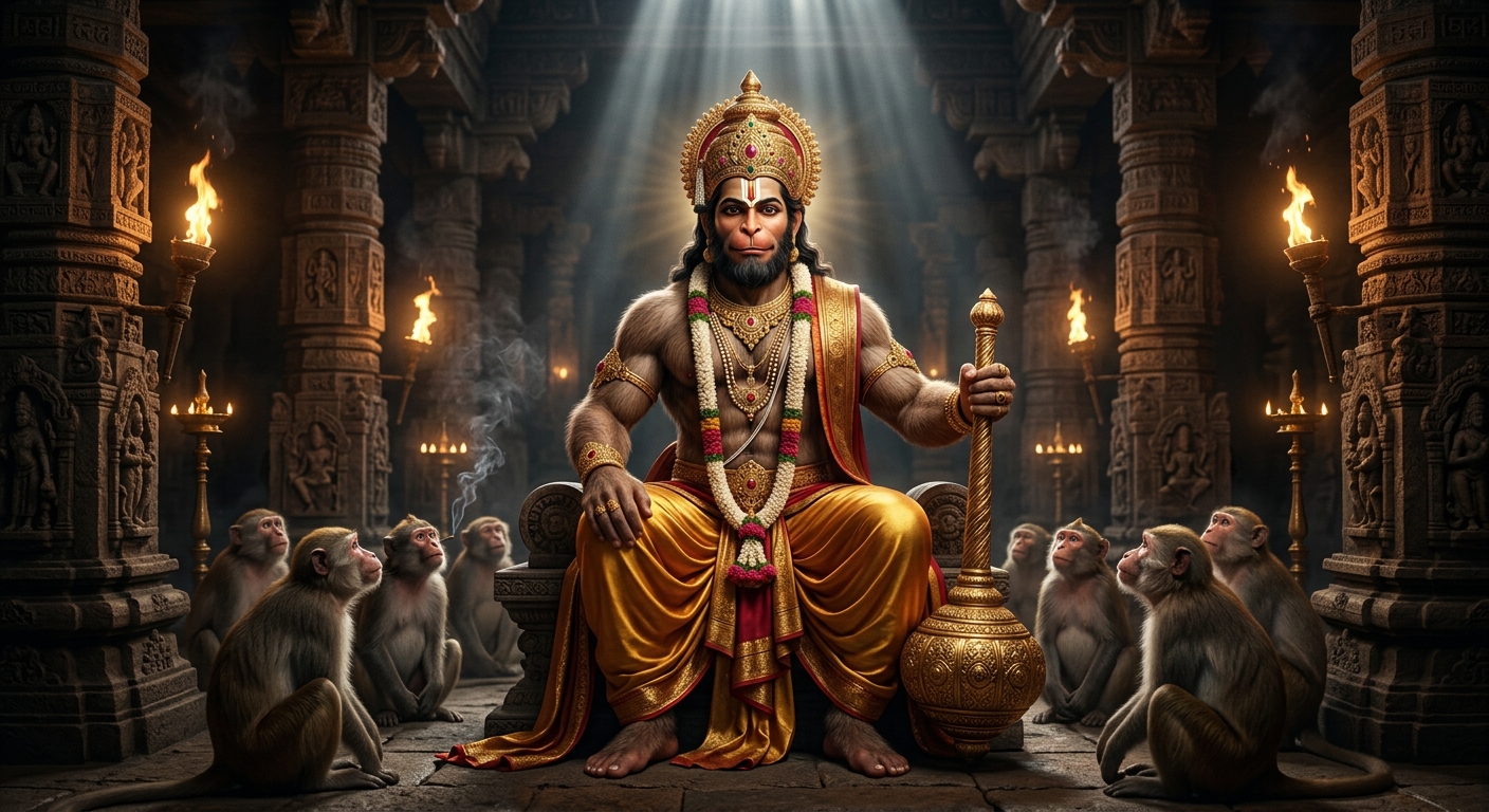 Result 1 for Divine Hanuman in Ancient Temple 4K AI Photo Editing Prompt